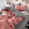 Nuevo Estilo Coreano Ins Color Puro Doble Cepillado Algodón Lavado Juego de Cuatro Piezas Ropa de Cama Funda Nórdica Ropa de Cama Colchón Dormitorio Estudiante