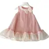 Vestido de menina 2024 Verão Novo Infantil Sem Mangas Laço Tule Vestido Princesa Menina