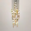 Candelabro de Cristal Largo Minimalista y Lujoso para Escaleras, Sala de Estar de Villa Única con Borlas, Escalera Artística, Luminaria Creativa de Cadena