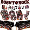 Decoração de festa temática de caveira de rock mais vendida internacionalmente, louças, adereços para criar atmosfera de festa de Halloween