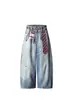 Jeans Vintage Lavados Retro Americanos con Marca de Corbata Estampados, Diseño Elegante y Versátil para Hombres y Mujeres, Pantalones de Pierna Ancha Atractivos