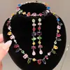 ¡Lujo europeo y americano! Collar de flor de circón de colores con gota de agua, cadena para clavícula de estilo court vintage, joyería de lujo ligero de alta gama