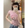 Top de punto de manga corta de alta gama con estampado de gato de dibujos animados estilo coreano para mujer, nuevo crop top ajustado estilo 'hot girl' para verano 2026