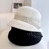 Lámpara de Casquillo con Lazo de Seda de Cáñamo Perla Francesa Sombrero de Pescador para Mujer Otoño e Invierno Sombrero de Fieltro de Lana Australiana Sombrero de Copa Vintage