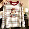 Camiseta de manga larga a rayas de algodón puro para niña, nueva camiseta versátil informal de bloques de color para primavera y otoño de 2026, camiseta básica para niños