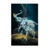 Pintura Colgante Zhuoyu Elefante Cian Abstracto Único Fondo Dorado Hotel Hogar Lujo Ligero Pared de Fondo Pintura Decorativa Pintura al Óleo