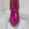 Botas Curtas Femininas Brilhantes Moda Feminina Botas Curtas Zíper Lateral Franja Salto Alto Fino Apontado Novo 2023 Adulto