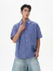 Comércio Exterior Retrô Americano Preguiçoso Alta Qualidade Xadrez Azul Manga Curta Camisa Masculina e Feminina Solta Casual Meia Manga Tendência