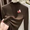Camiseta de manga larga de terciopelo alemán con cuello alto y ribete de oreja de madera para niñas 2026 Otoño/Invierno prenda interior capa base top cálido cepillado