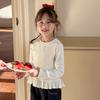 Blusa Camiseta Manga Longa Doce para Meninas Aimobebi, Camisa Básica Estilosa de Retalhos com Barra de Renda para Primavera Infantil