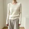 Tiro real: Novo top de malha feminino de manga longa 2026 com textura semelhante à do bambu, estiloso, versátil, emagrecedor e minimalista