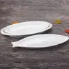 Plato en forma de pez imitación porcelana melamina, plato blanco de plástico grueso para pescado, plato grande de pescado, plato para dumplings, plato de estilo japonés para comida occidental para restaurantes