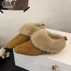 Piel Genuina Punta Cuadrada Francesa Puntera Cubierta de Peluche Medias Zapatillas de Casa para Mujer Ropa de Exterior Estilo Invierno 2026 Forro de Terciopelo Cálido Zapatos de Algodón que Aumentan la Altura