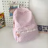 Mochila Azul Hielo Claro con Lunares Pequeños y Ribete de Encaje Estilo Coreano Femenino Ambiente Fiesta Estudiantil Viajes Escolares Mochila Versátil