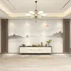Revestimiento de Pared Continuo para Paisaje Elegante de Color Claro Inspirado en el Zen, Arte de Pared Simple para Fondo de TV y Sofá de Sala de Estar Estilo Chino Nuevo
