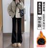 Calça Flare Esportiva Cinza para Mulheres Primavera e Outono 2024 Novas Calças Retas Slim de Cintura Alta Casual Americano Levemente Flare Calças Sanitárias