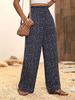 Pantalones Casuales Estrechos de Alta Calidad de Pierna Recta con Cintura Aflojada y Estampado Microfloral Colgante de Cintura Alta para Mujer Verano Delgados de Pierna Ancha