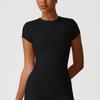 Top Deportivo Cruzado Europeo y Americano de Espalda Hermosa Cuello Redondo Manga Corta Ajustado Ropa de Yoga de Secado Rápido Alta Elasticidad Camiseta para Correr Ropa de Fitness