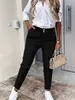 Pantalones pitillo casuales de color liso para mujer, de tiro alto, corte ajustado, con doble botón, nuevos para primavera/otoño 2026, transfronterizos europeos y americanos