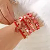 Pulseira com Pingente de Morango Fruta Fofa Desenho Animado Argila Polimérica Cristal Artificial Contas Elásticas Multicamadas