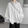 Camisa branca texturizada de manga longa para homens, jaqueta cardigã esportiva casual estilo americano de outono, tamanho grande, camisa externa de corte solto