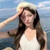 Sombrero de copa de verano anti-UV, elegante sombrero de organza con protección solar, sombrero de malla para sombrear el rostro, sombrero informal para mujer.