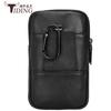 Bolso para teléfono móvil de cuero genuino para hombre, personalizado por el fabricante, estilo casual de negocios, pequeño bolso multifuncional para la cintura, bolso pequeño para colgar con cinturón.