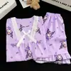 Pijama Infantil Algodão Nuvem Meninas Verão Renda Gola Quadrada Pulôver Estampa de Desenho Estilo Coreano Ins Conjunto Soltinho Fofo