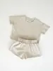 Conjunto Sencillo de Color Sólido Exclusivo de Fábrica de Origen Transfronterizo para Niños Bebé Niño Verano 100% Algodón Manga Corta Ropa Casual