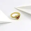 Anel Aberto Coração Colorido com Micro Zircônias de Cobre Transfronteiriço Estilo INS Luxo Acessível Nicho Anel Coração Anel do Dedo Indicador