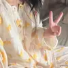 Pijama butter puppy de gola redonda para mulheres, conjunto de primavera e outono com mangas compridas e calças compridas, roupa de casa estilo cartoon de alta aparência para meninas