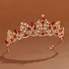 Liquidação Tiara Cabeça Coroa Princesa Vintage Estilo Floresta Diamante Vermelho Deusa Coroa de Aniversário Vestido de Noiva de Alta Qualidade Vestido de Festa Acessório de Cabelo