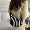 Bolso de mano artístico retro de estilo coreano, bolso de lona a rayas de estilo fresco, bolso de hombro informal de gran capacidad para mujer