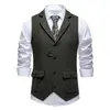 2026 Blazer Colete Tweed Espinha de Peixe Listrado Vertical Retrô Britânico Masculino Slim Fit Banquete Roupa de Trabalho Colete Outerwear