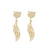 Aguja de Plata S925 Nuevo Corea del Sur Dongdaemun Aretes Zorro Temperamento Joker Personalidad Piedra Ojo de Gato Aretes Diamante 856X