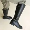 Botas de montaria femininas leves, cor sólida, estilo bota, tamanhos 38-48, botas altas de tamanho grande para exportação transfronteiriça europeia e americana, salto médio, bico redondo, sola grossa, antiderrapante