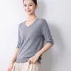 Venta al por mayor transfronteriza, top de punto de manga corta para mujer con cuello en V sin costuras de alta calidad, talla grande, adecuado para primavera y otoño, capa interior cálida, manga corta