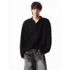 Sudadera estilo americano con cuello Henry para hombre, camiseta de manga larga a rayas de peso pesado para otoño con patrón de espiga, elegante camiseta base para llevar debajo
