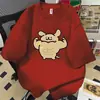 Camiseta de Manga Corta Deportiva Casual de Algodón Puro de 190g con Dibujos Animados Musculosos, Corte Holgado de Verano, Top de Media Manga para Pareja para Hombre