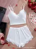 2026 Nuevo Conjunto Transfronterizo Europeo y Americano de Ropa de Dormir para Mujer: Camisola y Shorts con Empalme de Color Sólido y Almohadillas Integradas en el Pecho