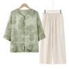 Tops Soltos de Verão para Mulheres de Meia-Idade para Idosas, Vovó, Mães de Meia-Idade e Idosas, Roupas de Verão, Manga Três Quartos Estilo Chinês, Estilo Ocidental