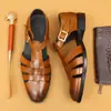 [vip para] sandálias romanas retrô masculinas de verão, couro bovino de primeira camada, sapatos casuais de negócios, sandálias externas