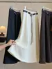 Falda Midi de Lana Gruesa, Elegante, con Caída, Estilo Arroz Pegajoso Yangrong, para Mujer, Cintura Alta, Adelgazante, Línea A, Dobladillo Ancho