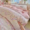 Juego de Cama de Gasa con Lunares Crema Juego de Cuatro Piezas Funda Nórdica Femenina Clase A Juego de Tres Piezas para Dormitorio 4