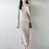 Elegante vestido de punto acanalado de lana pura con estampado de frutas verdes para mujer, ajustado, para otoño e invierno, de cuerpo ceñido, largo, adecuado para ir al trabajo y como capa interior