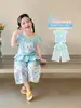Conjunto de Roupa de Verão para Meninas 2026 Novo Estilo Crianças Estiloso Camiseta de Manga Curta Meninas Crianças Mais Velhas Moda Calça de Pernas Largas Conjunto de Duas Peças