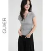 "GUIER" Camiseta de Manga Corta Ajustada para Mujer 2026 Nuevo Verano Vintage de Alta Gama Casual Adelgazante Top