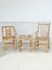 Cadeira de Bambu Antiga com Encosto, Banqueta Pequena de Bambu para Dançar, Mesa de Bambu e Rattan Trançada à Mão, Conjunto de Mesa e Cadeiras de Bambu para Exterior para Uso Comercial