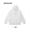 Suéter com capuz e zíper em algodão terry CVC 330g, ombro caído, corte amplo, estilo retrô americano, casaco pullover para casal