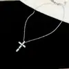 ¡Elegante y lustroso! Collar con colgante de cruz de circonita, estilo simple y lujoso, cadena para la clavícula, joyería de diseño nicho para mujer